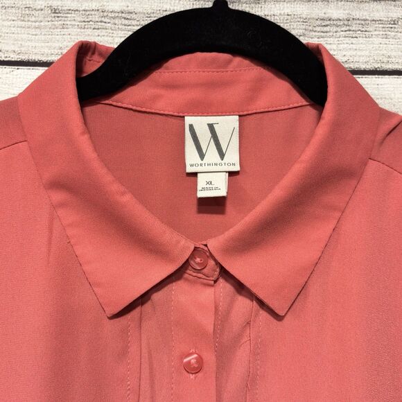 Washing women sleeveless slate rose collared button up blouse size XL outdoors - Picture 3 of 8